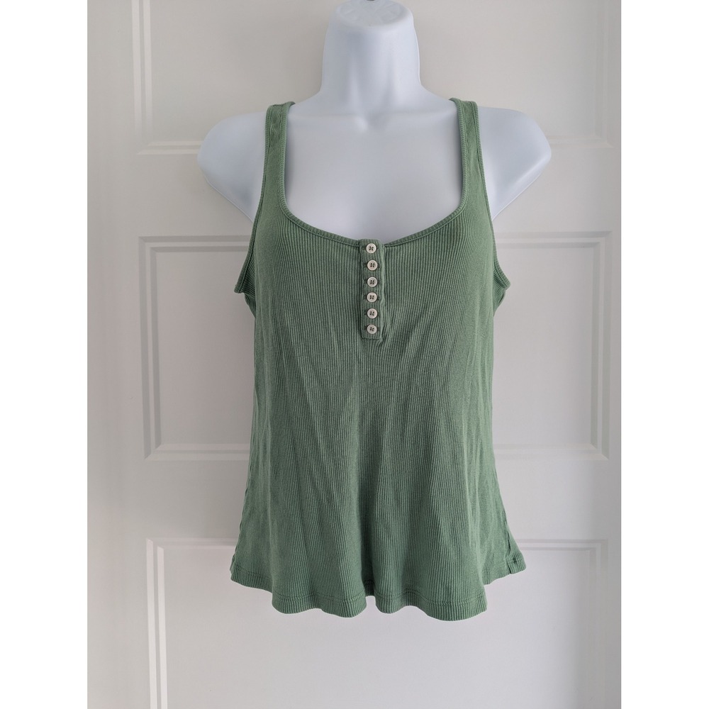 Sezane Green Kira Ribbed Tank Top Organic Cotton Lyocell Henley Size M
